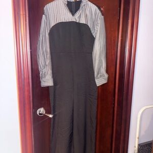 SHEIN Black Jumpsuit with Gray Striped Shirt Panel